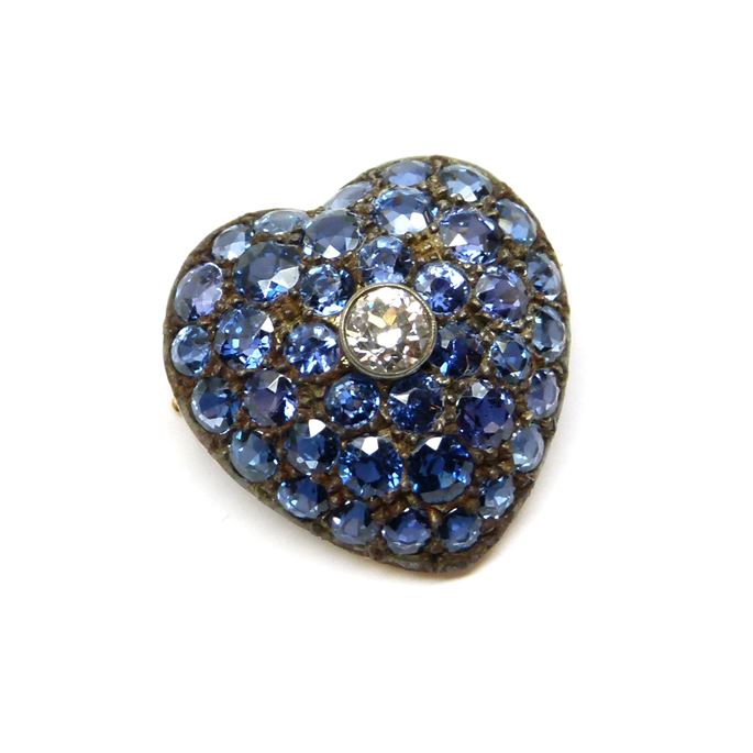 Antique sapphire and diamond cluster heart pendant | MasterArt